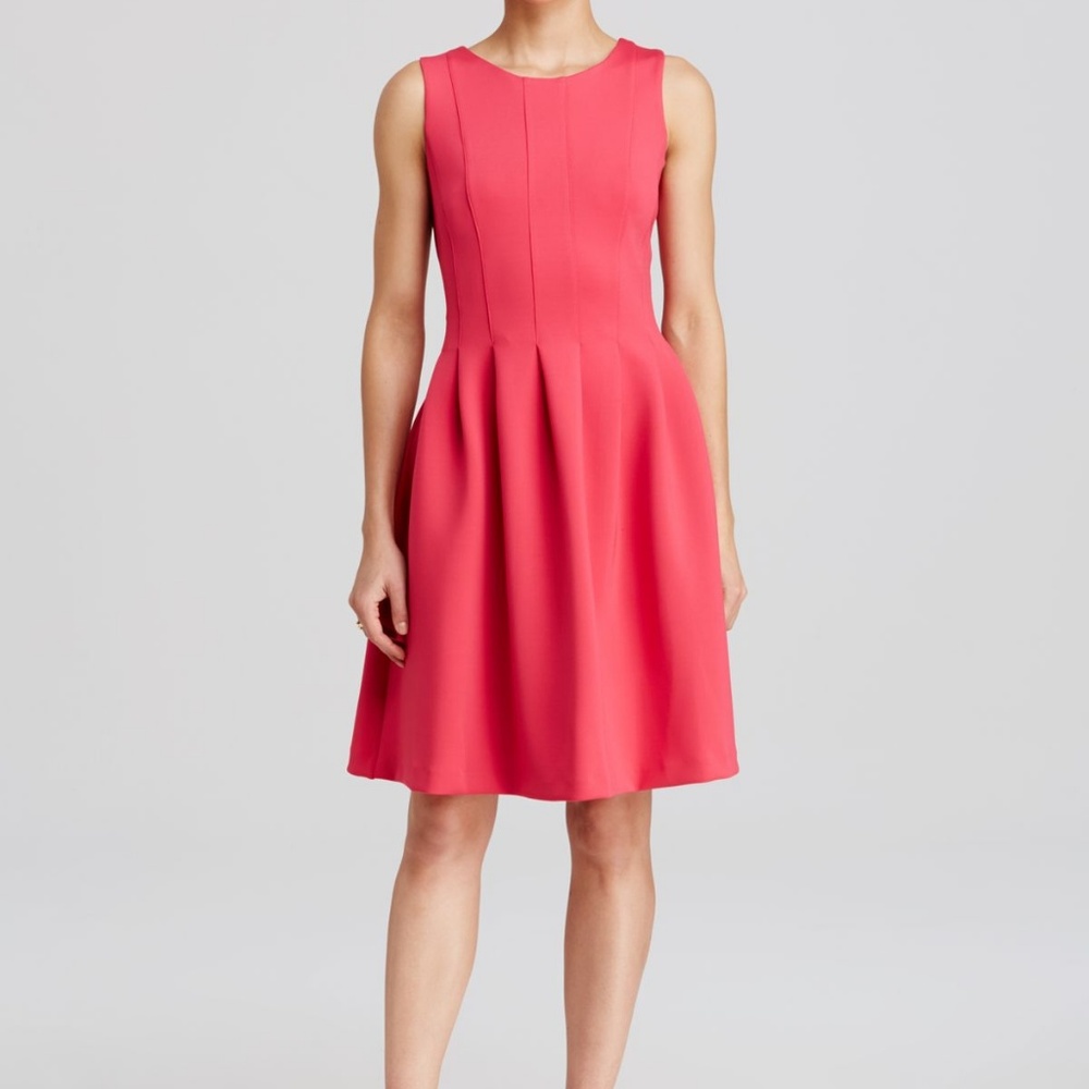 Calvin Klein Pink Slim Pleat Fit And Flare  Dress